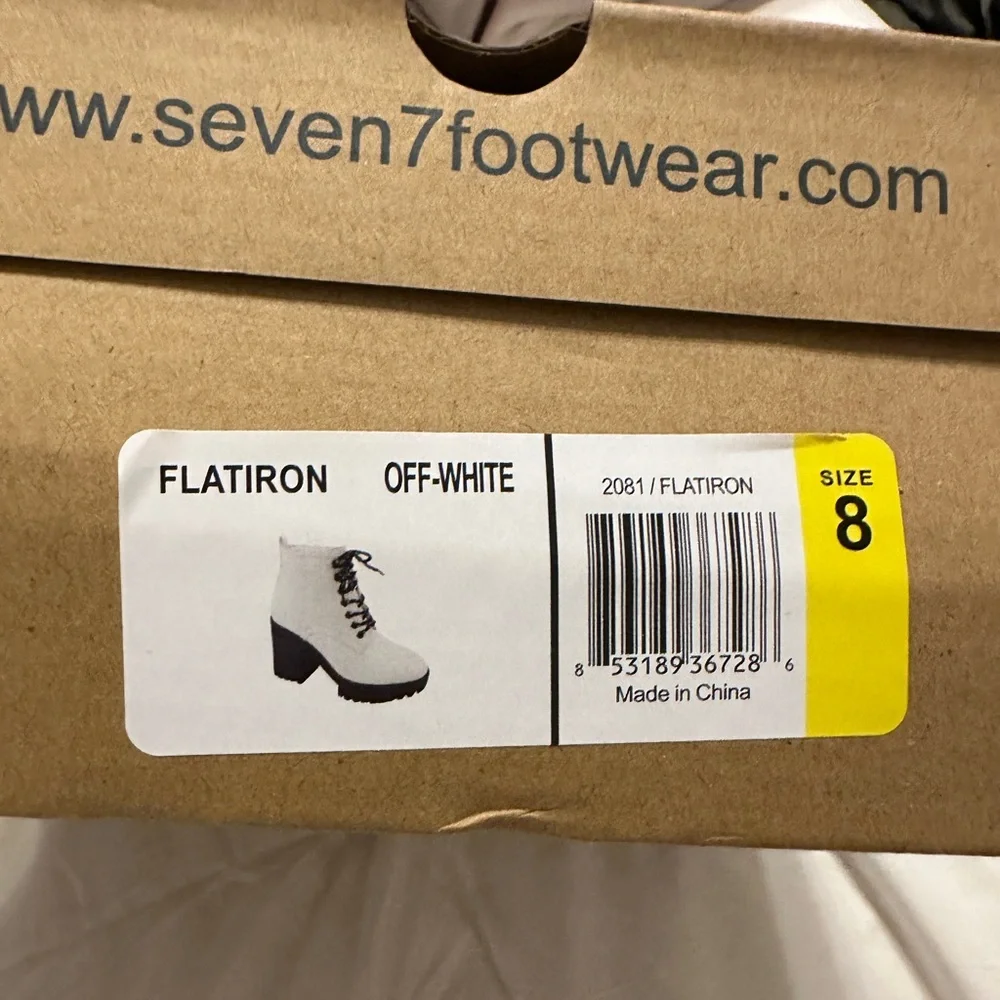 Seven7 White and Black Lug Heel Ankle Boots